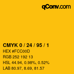 Color code: CMYK 0 / 24 / 95 / 1 | qconv.com