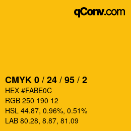 カラーコード: CMYK 0 / 24 / 95 / 2 | qconv.com
