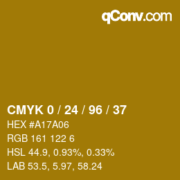 カラーコード: CMYK 0 / 24 / 96 / 37 | qconv.com