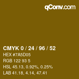 カラーコード: CMYK 0 / 24 / 96 / 52 | qconv.com