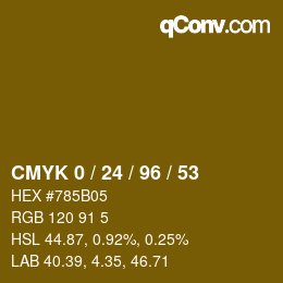 カラーコード: CMYK 0 / 24 / 96 / 53 | qconv.com