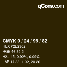 カラーコード: CMYK 0 / 24 / 96 / 82 | qconv.com