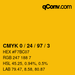 カラーコード: CMYK 0 / 24 / 97 / 3 | qconv.com