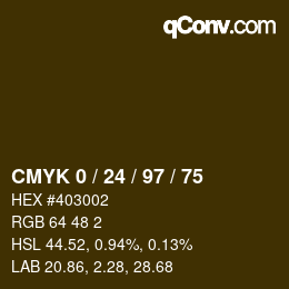 カラーコード: CMYK 0 / 24 / 97 / 75 | qconv.com