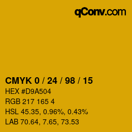 カラーコード: CMYK 0 / 24 / 98 / 15 | qconv.com