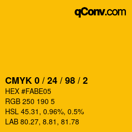カラーコード: CMYK 0 / 24 / 98 / 2 | qconv.com