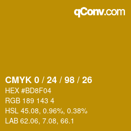 カラーコード: CMYK 0 / 24 / 98 / 26 | qconv.com