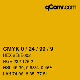 カラーコード: CMYK 0 / 24 / 99 / 9 | qconv.com