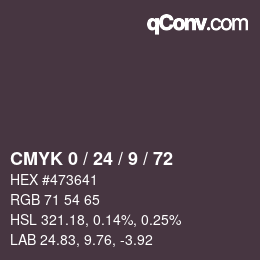 カラーコード: CMYK 0 / 24 / 9 / 72 | qconv.com