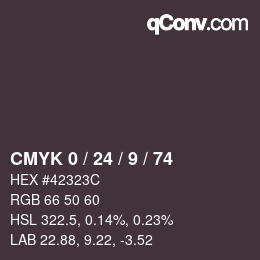 カラーコード: CMYK 0 / 24 / 9 / 74 | qconv.com