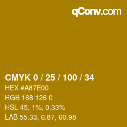 颜色代码: CMYK 0 / 25 / 100 / 34 | qconv.com