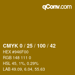 颜色代码: CMYK 0 / 25 / 100 / 42 | qconv.com