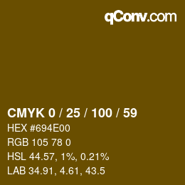 カラーコード: CMYK 0 / 25 / 100 / 59 | qconv.com