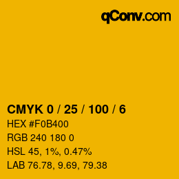 カラーコード: CMYK 0 / 25 / 100 / 6 | qconv.com