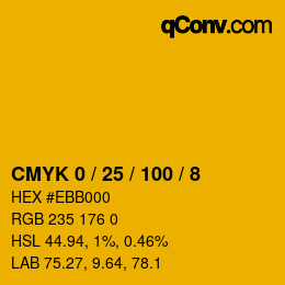 カラーコード: CMYK 0 / 25 / 100 / 8 | qconv.com