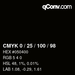 カラーコード: CMYK 0 / 25 / 100 / 98 | qconv.com