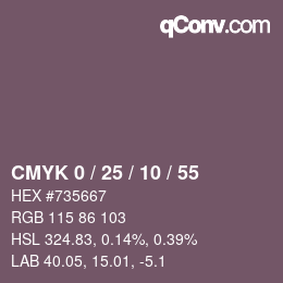 カラーコード: CMYK 0 / 25 / 10 / 55 | qconv.com