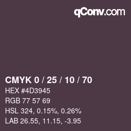 カラーコード: CMYK 0 / 25 / 10 / 70 | qconv.com