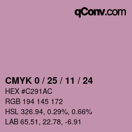 カラーコード: CMYK 0 / 25 / 11 / 24 | qconv.com