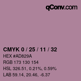 カラーコード: CMYK 0 / 25 / 11 / 32 | qconv.com