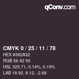 カラーコード: CMYK 0 / 25 / 11 / 78 | qconv.com