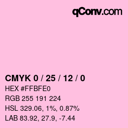 カラーコード: CMYK 0 / 25 / 12 / 0 | qconv.com