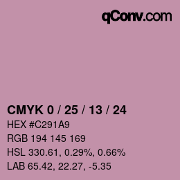カラーコード: CMYK 0 / 25 / 13 / 24 | qconv.com