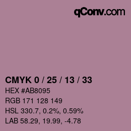 カラーコード: CMYK 0 / 25 / 13 / 33 | qconv.com