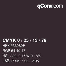 カラーコード: CMYK 0 / 25 / 13 / 79 | qconv.com