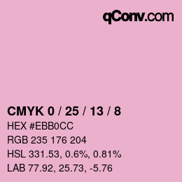 カラーコード: CMYK 0 / 25 / 13 / 8 | qconv.com