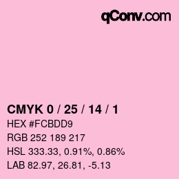 カラーコード: CMYK 0 / 25 / 14 / 1 | qconv.com