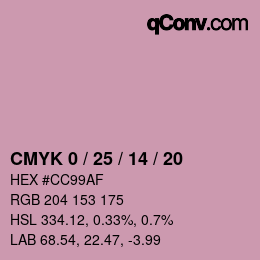 カラーコード: CMYK 0 / 25 / 14 / 20 | qconv.com