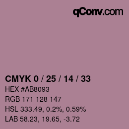 Farbcode: CMYK 0 / 25 / 14 / 33 | qconv.com