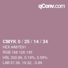 カラーコード: CMYK 0 / 25 / 14 / 34 | qconv.com