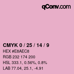 カラーコード: CMYK 0 / 25 / 14 / 9 | qconv.com