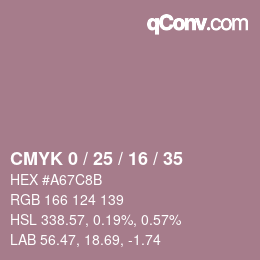 颜色代码: CMYK 0 / 25 / 16 / 35 | qconv.com