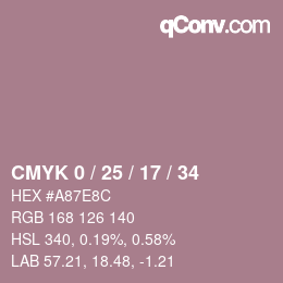Farbcode: CMYK 0 / 25 / 17 / 34 | qconv.com