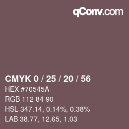 カラーコード: CMYK 0 / 25 / 20 / 56 | qconv.com