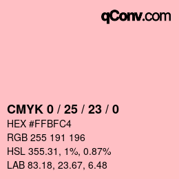カラーコード: CMYK 0 / 25 / 23 / 0 | qconv.com