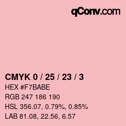 カラーコード: CMYK 0 / 25 / 23 / 3 | qconv.com