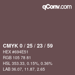 カラーコード: CMYK 0 / 25 / 23 / 59 | qconv.com