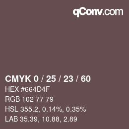 カラーコード: CMYK 0 / 25 / 23 / 60 | qconv.com