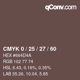 カラーコード: CMYK 0 / 25 / 27 / 60 | qconv.com