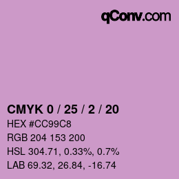カラーコード: CMYK 0 / 25 / 2 / 20 | qconv.com
