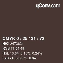 カラーコード: CMYK 0 / 25 / 31 / 72 | qconv.com