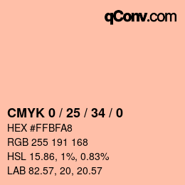 カラーコード: CMYK 0 / 25 / 34 / 0 | qconv.com