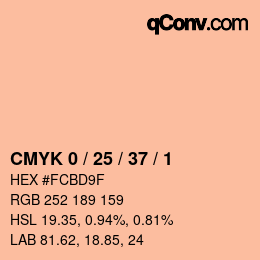 カラーコード: CMYK 0 / 25 / 37 / 1 | qconv.com