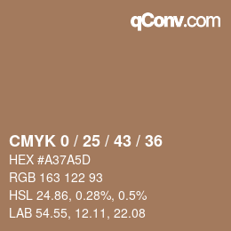 カラーコード: CMYK 0 / 25 / 43 / 36 | qconv.com