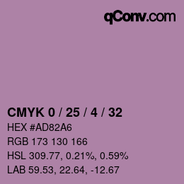 カラーコード: CMYK 0 / 25 / 4 / 32 | qconv.com