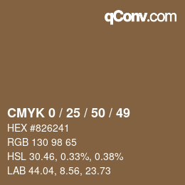 Farbcode: CMYK 0 / 25 / 50 / 49 | qconv.com
